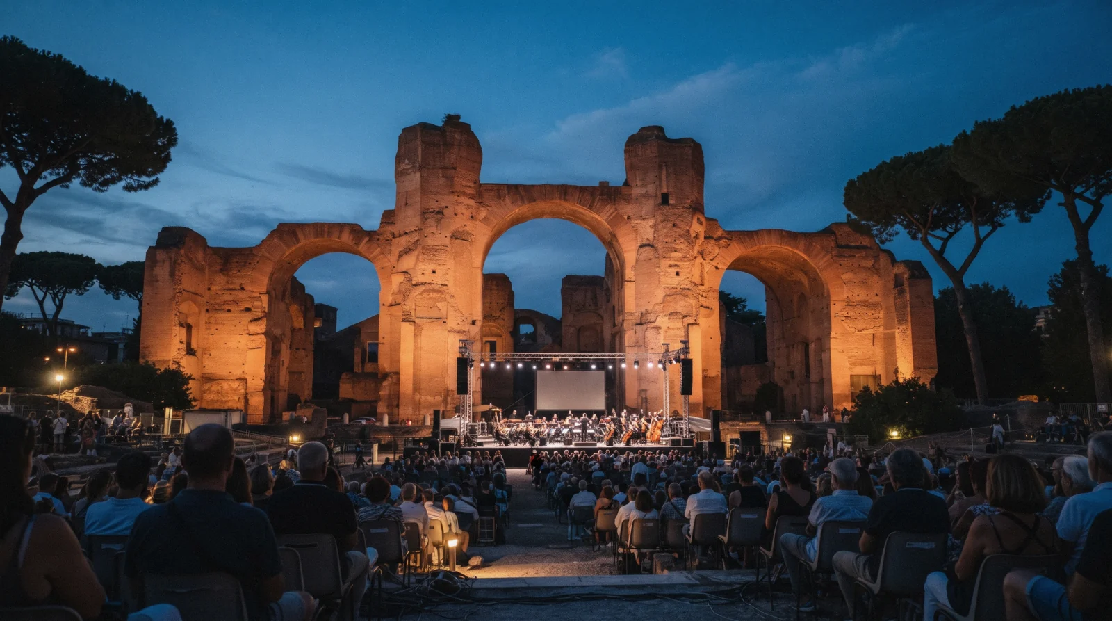 The Baths of Caracalla on a summer evening, opera houses in Rome