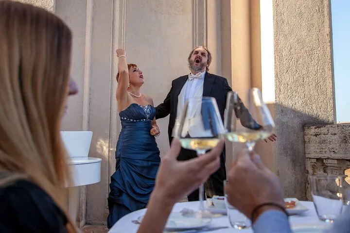 Opera on the terraces of Palazzo Pamphilj behind Piazza Navona, with an aperitif, sold on Viator, an opera dinner in Rome, opera houses in Rome