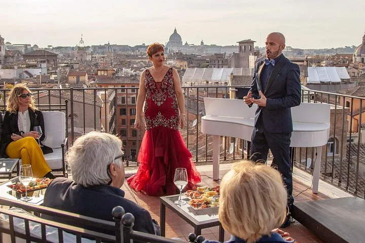 The La Grande Bellezza rooftop opera show, sold on Viator, an opera dinner in Rome, opera houses in Rome