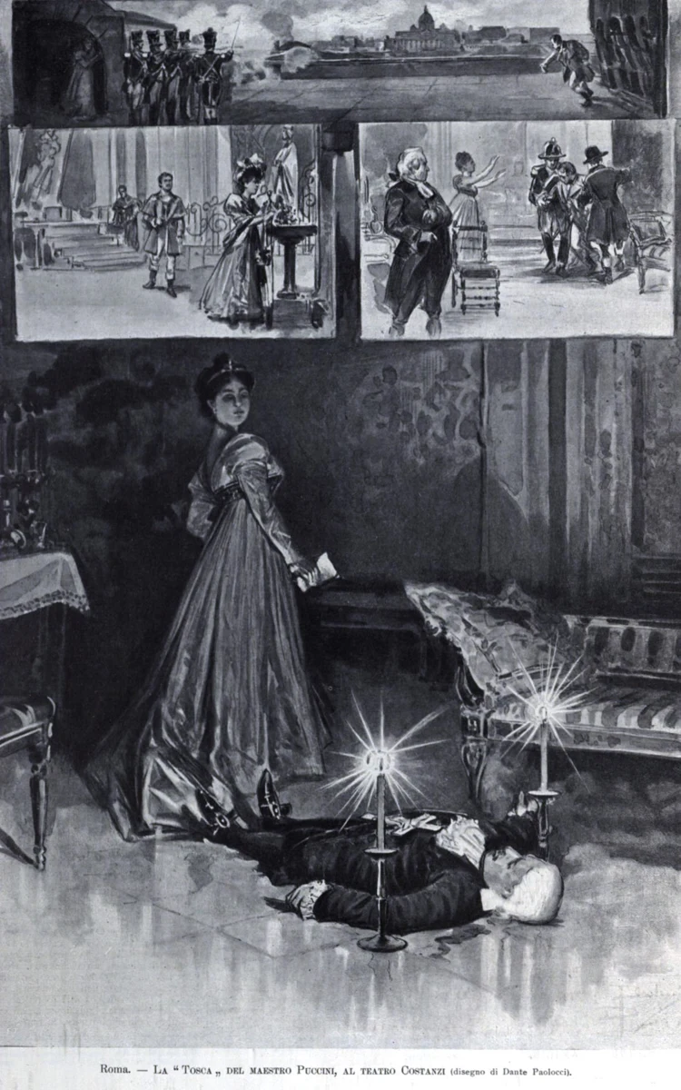 An illustration of Tosca at the Teatro Costanzi, where it premiered in 1900, rome opera house or opera concert