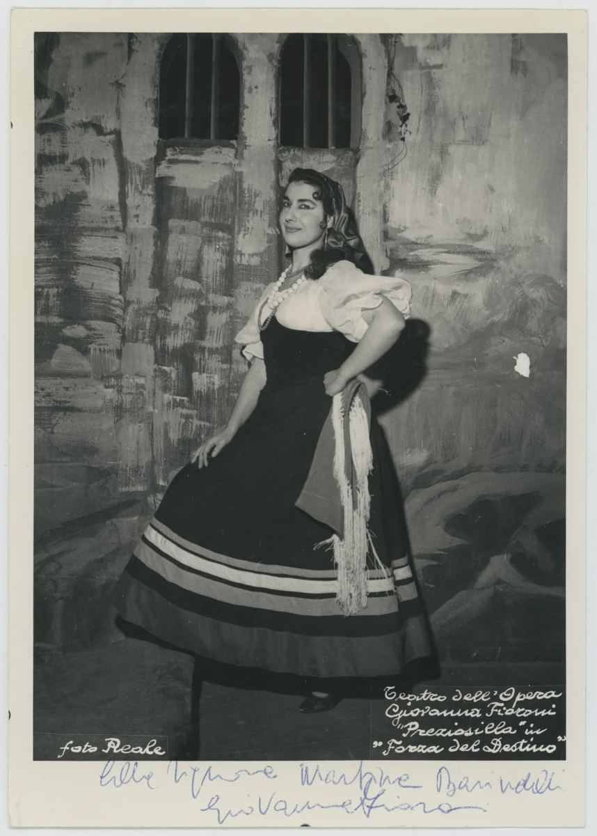 Mezzo-soprano Giovanna Fioroni as Preziosilla in La forza del destino at the Teatro dell'Opera di Roma, first time at the opera in rome