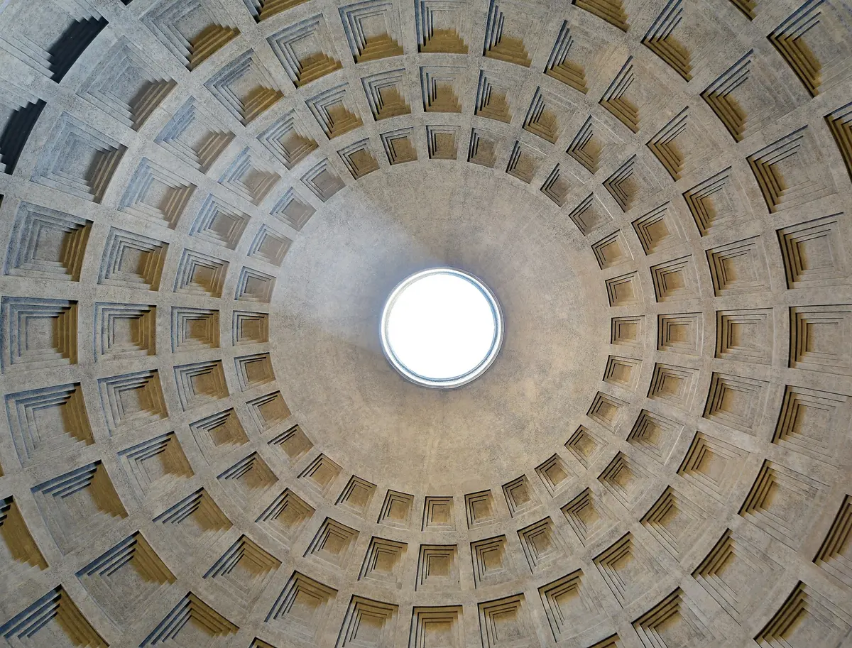 The coffered dome of the Pantheon, where an after-hours concert is played, first time at the opera in rome